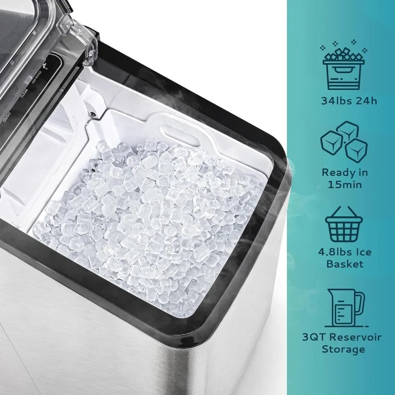 Nugget Ice Maker Countertop - 2 Way Refill, Self-Cleaning