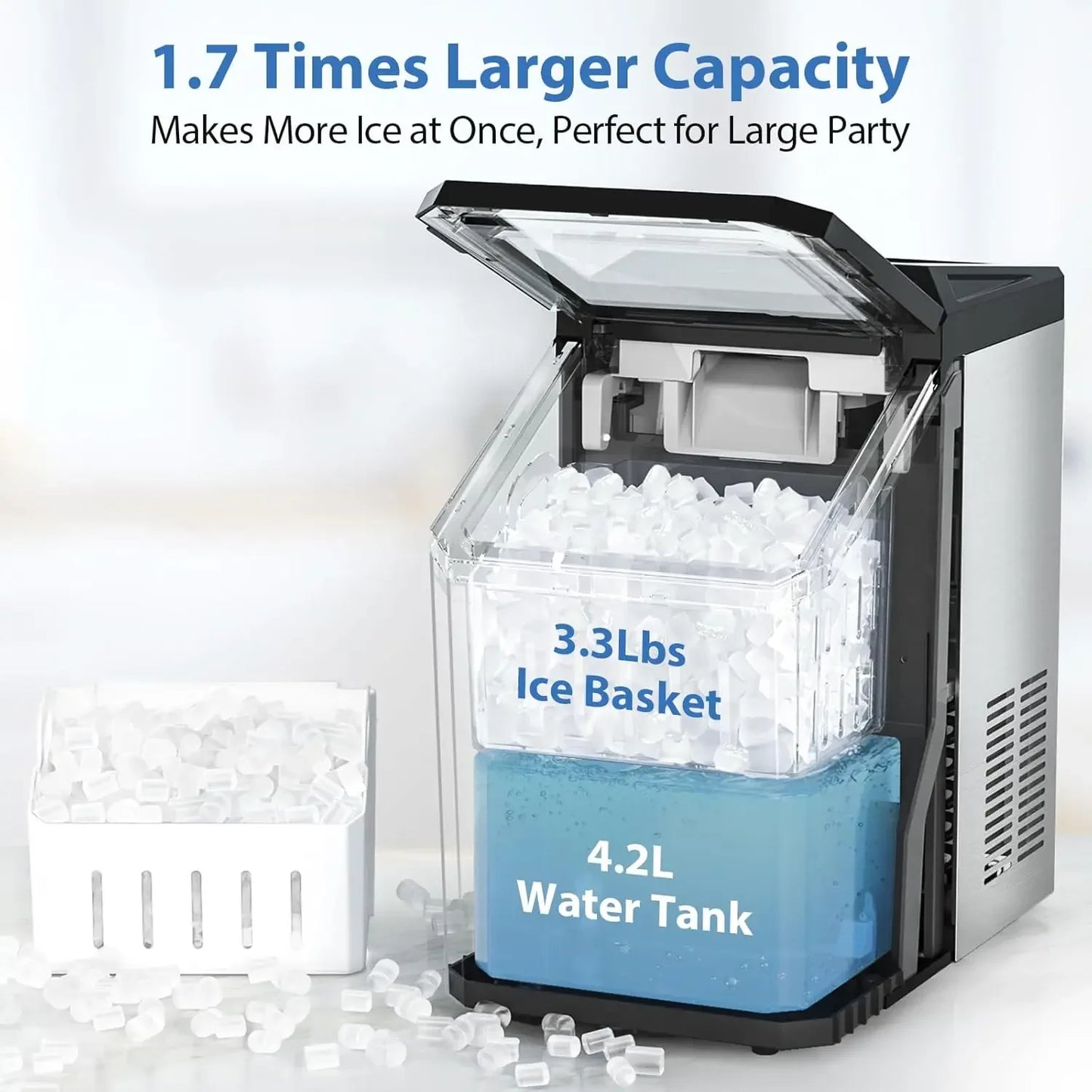 Nugget Ice Maker Countertop - 55lbs/Day, 5-Min Rapid Release