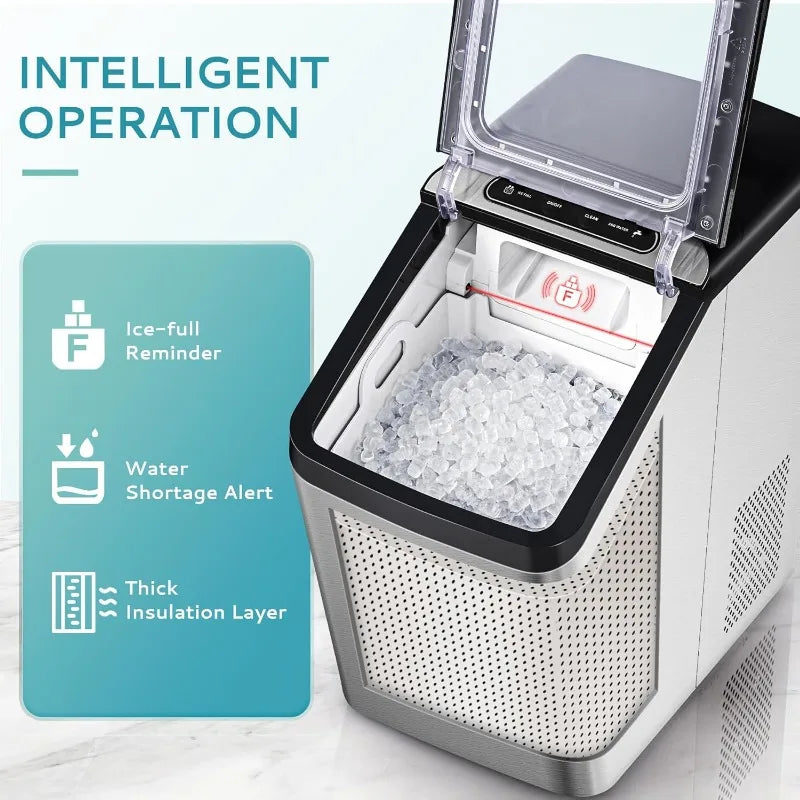 Nugget Ice Maker Countertop - 2 Way Refill, Self-Cleaning